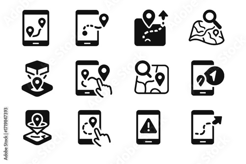 Ar analyzing alert monitoring icon plotting vector navigation pointer direction checking adjusting