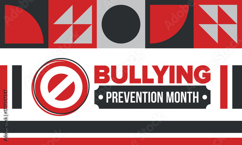 National Bullying Prevention Month in October. Stop bullying. Annual nationwide campaign to keep all youth safe from bullying. Red color. Poster, card, banner, background. Vector illustration