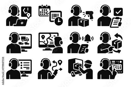 Icon monitoring logging dispatcher adjusting analyzing control notification vector ai shipment icons