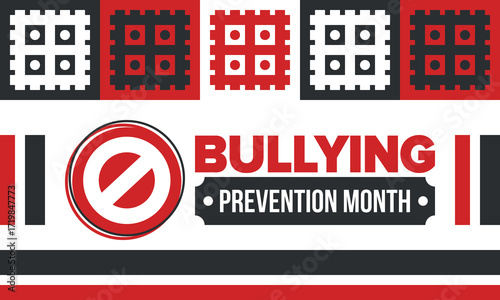 National Bullying Prevention Month in October. Stop bullying. Annual nationwide campaign to keep all youth safe from bullying. Red color. Poster, card, banner, background. Vector illustration