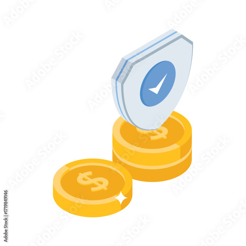 Modern isometric style icon of cash protection