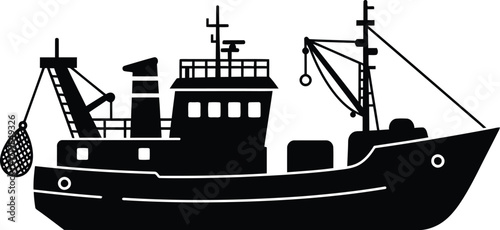 Trawler fishing boat silhouette vector illustration scalable eps graphic art