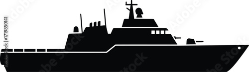 Modern warship silhouette vector graphic for military and naval design projects