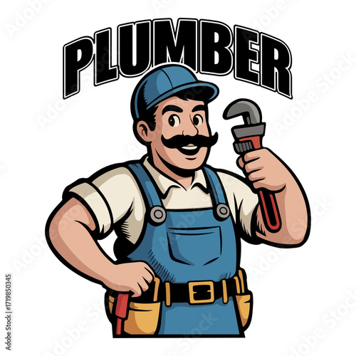 Cartoon Builder in Blue Uniform with Tools – Happy Worker Vector Illustration for Maintenance and Trades