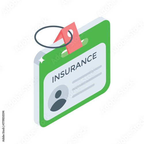 Handy isometric icon of digital insurance ID badge