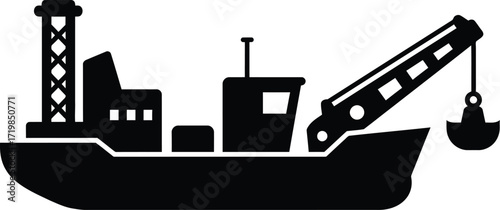 Scalable vector illustration of a crane ship for maritime and industrial design eps