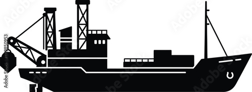 Silhouette vector illustration of a dredger ship for nautical and maritime projects