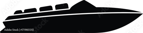 Sleek black motorboat silhouette vector illustration for marine and nautical designs