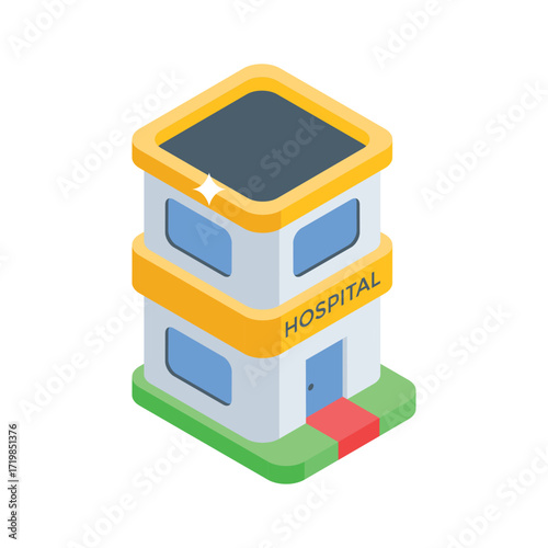 Handy isometric style icon of multi-specialty hospital