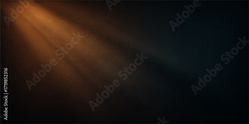Abstract bright spotlight on a dark stage with swirling blue fog and a black backdrop