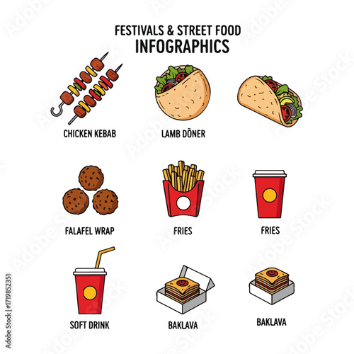 Festival and Street Food Infographics Vector Set