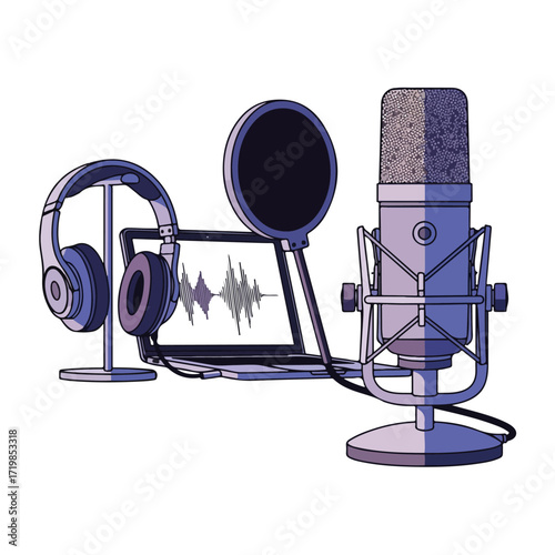 Podcast Studio Equipment Vector Illustration