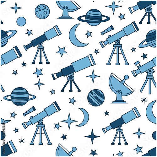 Seamless Pattern With Telescopes and Planets