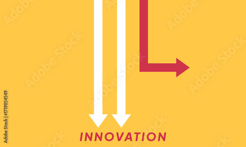 Background innovation concept. Minimalist stile red arrow changing direction and white ones. New idea, changer, trend, courage, creative solution,business, innovation and unique way concept