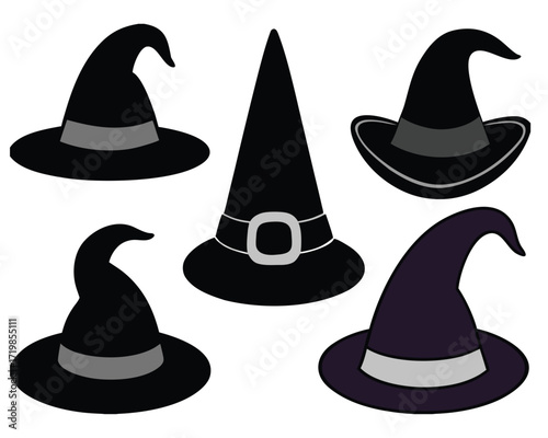 Collection of Five Cartoon Witch Hats for Halloween Spooky Season Fun