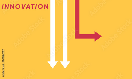 Background innovation concept. Minimalist stile red arrow changing direction and white ones. New idea, changer, trend, courage, creative solution,business, innovation and unique way concept