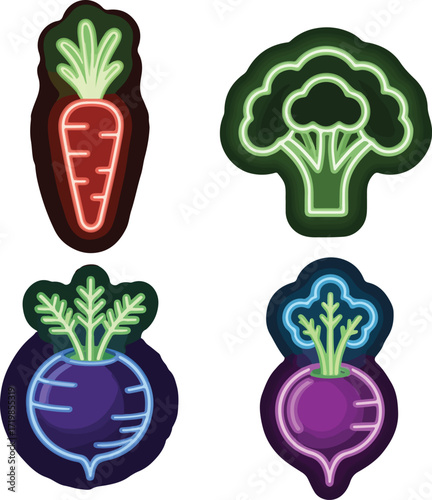 Organic food vector illustration with a set of green vegetables icons and nature symbols