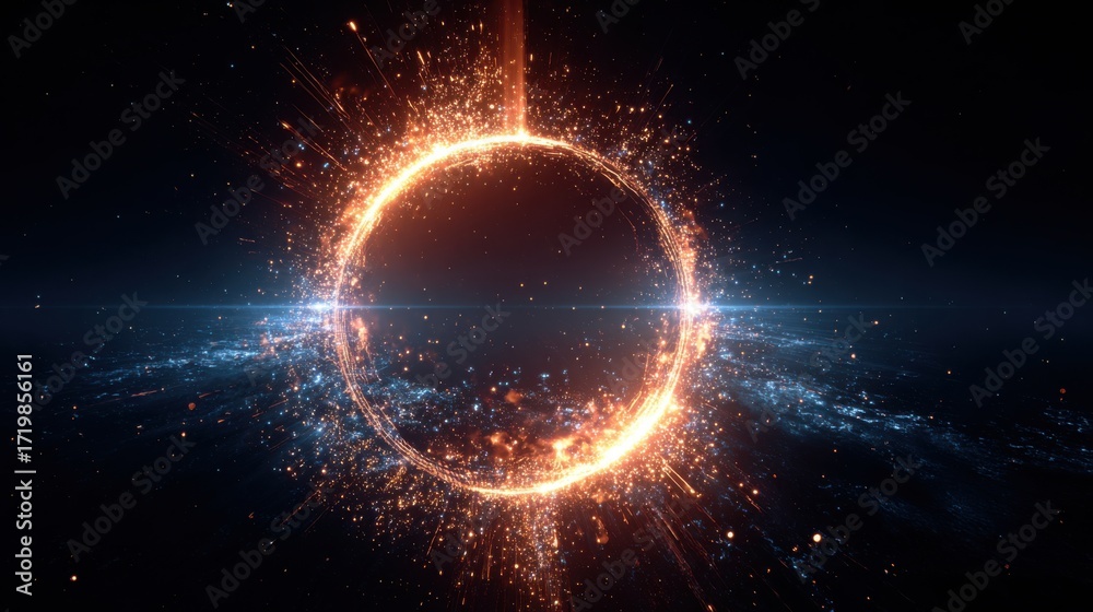 Obraz premium fiery ring cosmic sparks glowing