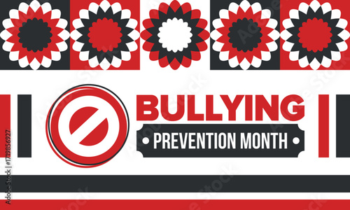 National Bullying Prevention Month in October. Stop bullying. Annual nationwide campaign to keep all youth safe from bullying. Red color. Poster, card, banner, background. Vector illustration