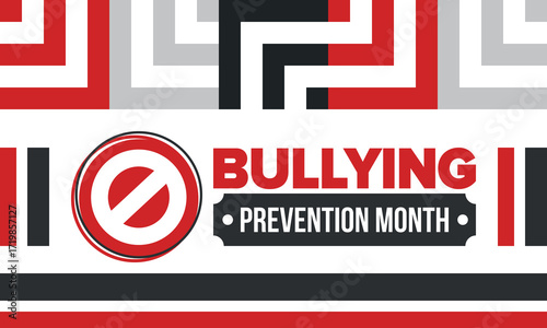 National Bullying Prevention Month in October. Stop bullying. Annual nationwide campaign to keep all youth safe from bullying. Red color. Poster, card, banner, background. Vector illustration