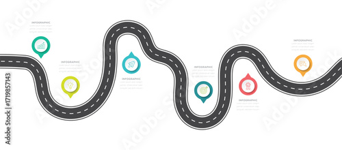 Business road map timeline infographic template. 10 steps or options modern diagram process technology digital marketing data presentation chart. Vector illustration
