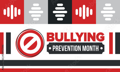 National Bullying Prevention Month in October. Stop bullying. Annual nationwide campaign to keep all youth safe from bullying. Red color. Poster, card, banner, background. Vector illustration