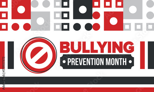National Bullying Prevention Month in October. Stop bullying. Annual nationwide campaign to keep all youth safe from bullying. Red color. Poster, card, banner, background. Vector illustration