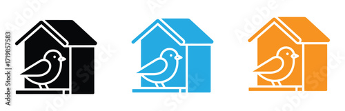 Bird house icon with outline and glyph style.