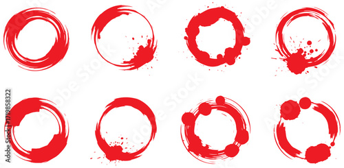 Dynamic red circle brush stroke collection adds artistic flair, ideal for modern design accents and branding