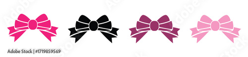 estive gift bows and ribbons in  style. Simple decorative bow for hair flat vector illustrations set. Multicolor bows for presents wrapping elements isolated. Gift birthday xmas sale decor. 