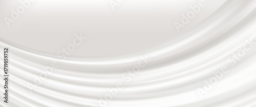 Vector white soft background with smooth satin texture of milk wave backdrop. Abstract white silk curtain with fold waves. Simple presentation template wallpaper for business design.