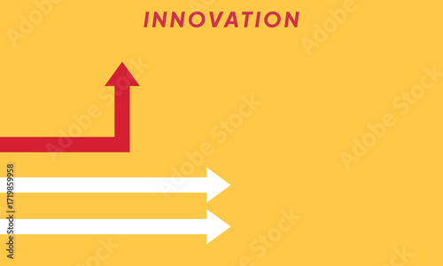 Background innovation concept. Minimalist stile red arrow changing direction and white ones. New idea, changer, trend, courage, creative solution,business, innovation and unique way concept