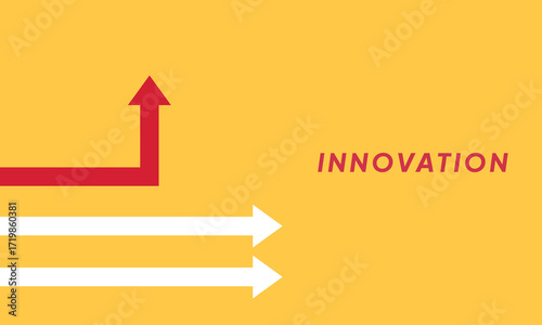 Background innovation concept. Minimalist stile red arrow changing direction and white ones. New idea, changer, trend, courage, creative solution,business, innovation and unique way concept
