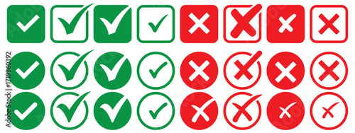 checkmark and X mark icon. check and uncheck icon vector. validation icon vector. for apps and websites.