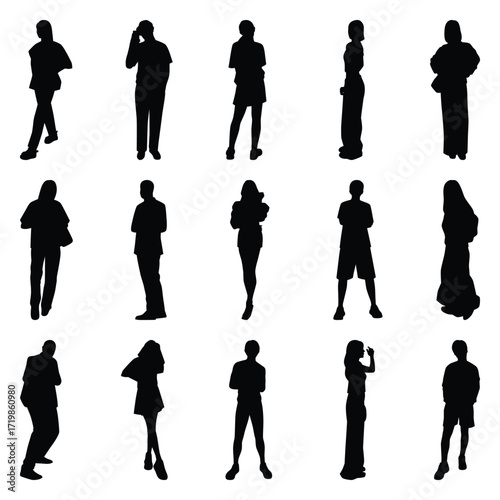 Vector collection set of individual people silhouettes.