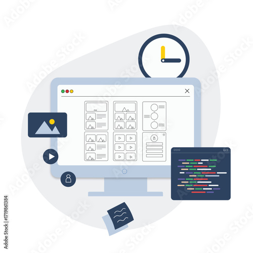 Web development. Programming and engineering development. Flat illustration.