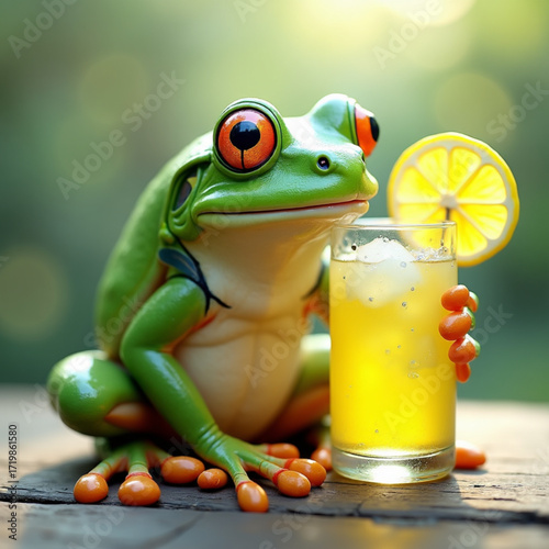 Green frog on a glass
