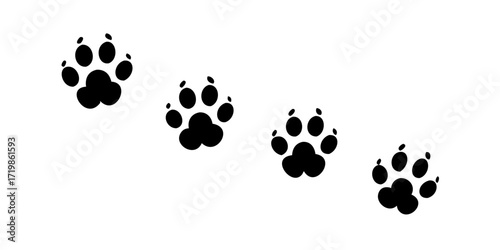 Paw vector foot trail print of cat. Dog, puppy silhouette animal diagonal tracks for t-shirts, backgrounds, patterns, websites, showcases design, greeting cards, child prints and etc .Animal Footprint