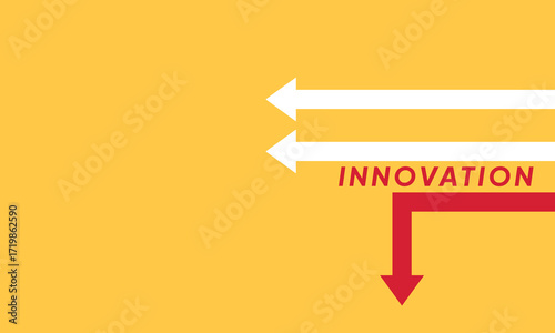 Background innovation concept. Minimalist stile red arrow changing direction and white ones. New idea, changer, trend, courage, creative solution,business, innovation and unique way concept