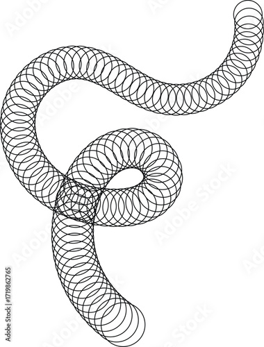 Abstract Black Line Art of Intertwined Spirals and Circles.