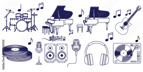 Dynamic musical instruments and audio equipment collection for creative projects