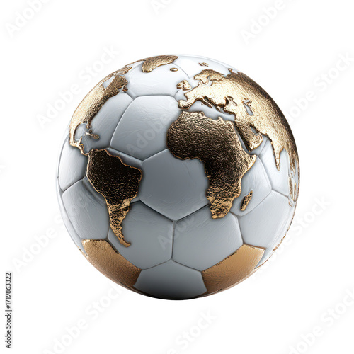 Unique decorative soccer ball globe showcasing world map in gold and white design