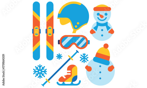 Winter Sports Icons & Skiing Silhouettes – Snowboarding, Ice Skating, and Snow Gear Vector Collection