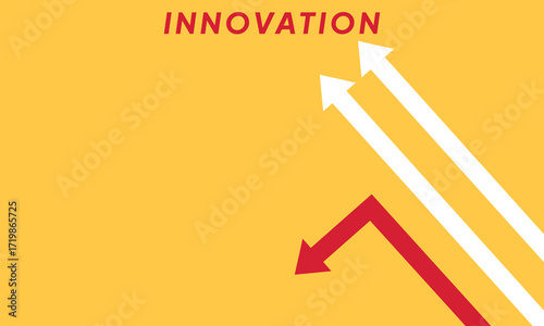 Background innovation concept. Minimalist stile red arrow changing direction and white ones. New idea, changer, trend, courage, creative solution,business, innovation and unique way concept