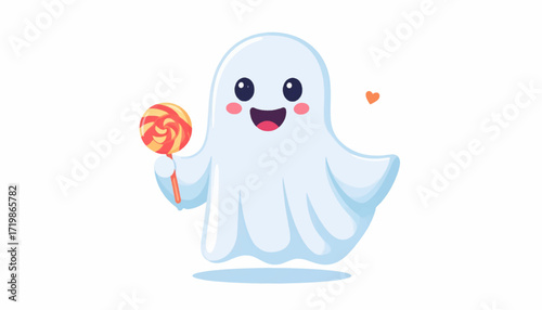 Adorable Ghost with Lollipop A Sweet and Spooky Halloween Illustration