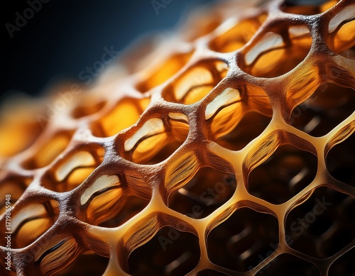 close up of a delicate honeycomb like structure with dark openings