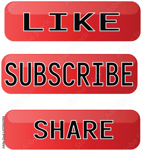 Like Subscribe Share Buttons in Red | Social Media Icons for Online Engagement and Video Promotion