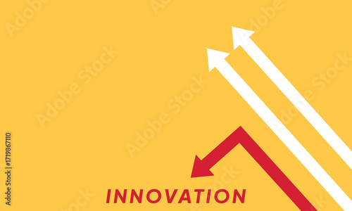 Background innovation concept. Minimalist stile red arrow changing direction and white ones. New idea, changer, trend, courage, creative solution,business, innovation and unique way concept