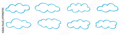 Cloud. Abstract white cloudy set isolated on blue background. Vector illustration