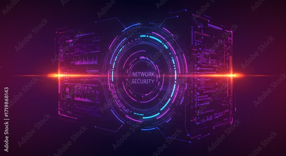 Obraz premium Futuristic Network Security HUD Interface with Data Visualization